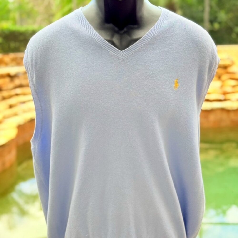 Polo Ralph Lauren Men’s Sleeveless V-Neck Sweater Vest - Light Blue Pima Cotton